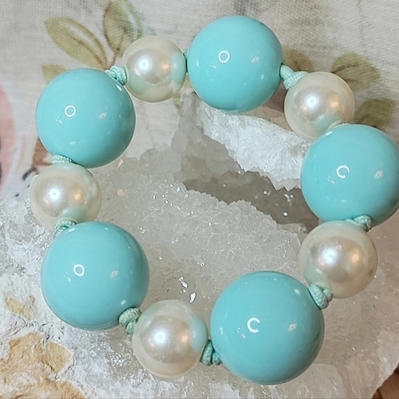 Amazonite Stone Potato Pearls Sterling Clasp Wired Artisan Bracelet - Picture 12 of 15